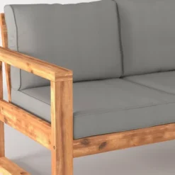 Galia Square Leg Acacia Wood Patio Loveseat With Cushions - Brown - Saracina Home -Furniture Store GUEST bc520d62 d7d0 4afb b806 dfc115e4c369