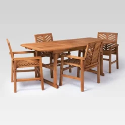 5pc Slatted Extendable Acacia Wood Patio Dining Set - Saracina Home -Furniture Store GUEST bc70cb01 d877 45b9 abc8 5ef3dadb9cf0