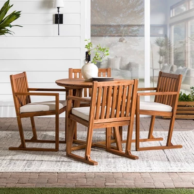 Saracina Home 5pc Modern Slatted Acacia Outdoor Dining Set With Round Table 2 Saracina Home 5pc Modern Slatted Acacia Outdoor Dining Set With Round Table - Image 2