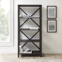 64" Sophie Industrial X Frame Bookshelf - Saracina Home