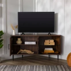 Contemporary Corner TV Stand For TVs Up To 55" Dark Walnut - Saracina Home -Furniture Store GUEST be0fe3bc f701 4e03 a642 a1a0b11f5648