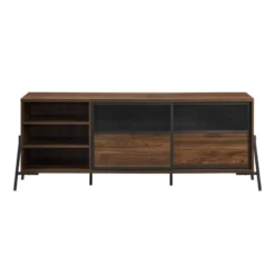Modern Industrial Metal Mesh Sliding Door TV Stand For TVs Up To 80" Dark Walnut - Saracina Home 8 Modern Industrial Metal Mesh Sliding Door TV Stand For TVs Up To 80" Dark Walnut - Saracina Home -Furniture Store GUEST be53fe9f 07fb 49fd bf73 9284c15ac9b7