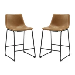 Set Of 2 Laslo Modern Upholstered Faux Leather Counter Height Barstools - Saracina Home -Furniture Store GUEST c0833993 a0ed 4742 aa20 2fd087a77c98