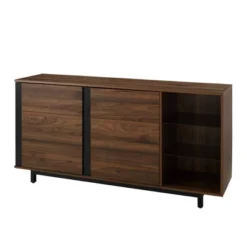 Shing Modern Striped Door 60" Sideboard With Glass Shelves Dark Walnut - Saracina Home -Furniture Store GUEST c2654c8f 47e3 4a2c 9024 8bb7c4e80d42