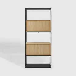 75" Modern Reeded Door Storage Bookshelf Coastal Oak/Black - Saracina Home -Furniture Store GUEST c2b61cbf ec0f 403e b734 616ad8d7935e