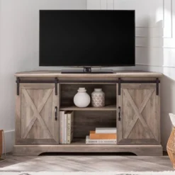 Robinson Rustic Transitional Sliding Barn Door Corner TV Stand For TVs Up To 58" - Saracina Home -Furniture Store GUEST c3c5bfe5 57a2 47cd ad64 9af49c588b45