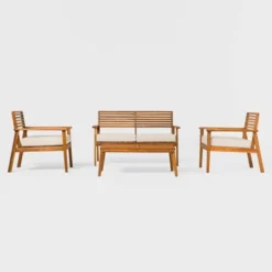 Saracina Home 4pc Mid-Century Modern Slatted Acacia Outdoor Patio Conversation Furniture Set -Furniture Store GUEST c4d7d1d2 081c 481c b87f 5213fd61bac6