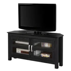 Modern 2 Glass Door Corner TV Stand For TVs Up To 50" Black - Saracina Home -Furniture Store GUEST c87a96bd 4a05 42f1 808c 0279dd75459e