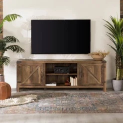 Modern Industrial Barn Door TV Stand For TVs Up To 80" - Saracina Home -Furniture Store GUEST ccb24986 9334 4f63 9b09 68b91e7b9dcb