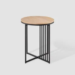 Modern Metal Bar Round Side Table Coastal Oak/Black Saracina Home 11 Modern Metal Bar Round Side Table Coastal Oak/Black Saracina Home -Furniture Store GUEST cf926dfd 2da6 405a a32f 1c254fbe2ddb