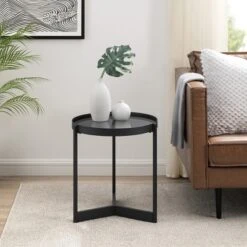 Modern Minimalist Tray Top Round Glass Side Table Black - Saracina Home 11 Modern Minimalist Tray Top Round Glass Side Table Black - Saracina Home -Furniture Store GUEST cfaf1876 0faf 4691 817d 32436a81904d