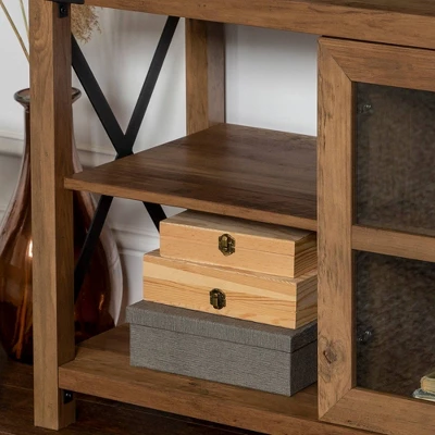 Sophie Rustic Farmhouse X Frame Glass Doors TV Stand For TVs Up To 80" Rustic Oak - Saracina Home 12 Sophie Rustic Farmhouse X Frame Glass Doors TV Stand For TVs Up To 80" Rustic Oak - Saracina Home - Image 12