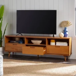 Cara 3 Drawer Mid-Century Modern 3 Drawer TV Stand For TVs Up To 80" - Saracina Home -Furniture Store GUEST d0c50bac b70e 4f4a 80ee 5b7b6555975b