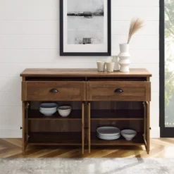 Millia Transitional Farmhouse 4 Door Sideboard With Glass Panels - Saracina Home -Furniture Store GUEST d143523c bfb8 4b60 ae3f 8b75314b0281