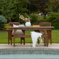 Ravenscroft 4pc Extendable Acacia Wood Outdoor Dining Set - Saracina Home -Furniture Store GUEST d1e17e82 6666 4c9e 9100 6baec1df9027