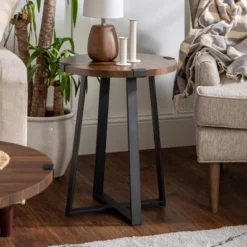 Set Of 2 Wrightson Urban Industrial Wrap Leg Round Side Tables Dark Walnut - Saracina Home -Furniture Store GUEST d2f8f451 1409 4e8a 8656 658b9955e83a