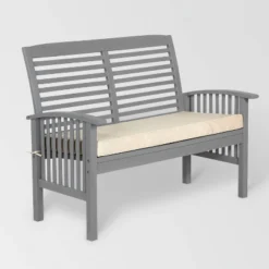 Ravenscroft Modern Boho Acacia Wood Slatted Outdoor Loveseat With Cushion - Saracina Home -Furniture Store GUEST d34b2324 8da3 44de b35e 2463e261fae8