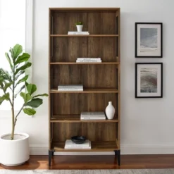 68" Grevaldi Industrial Mesh Side Bookshelf Rustic Oak - Saracina Home -Furniture Store GUEST d5f1e6cc c10b 436d 8bec 7eb26f65666f