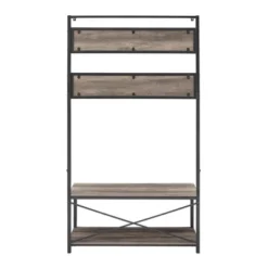 72" Industrial Farmhouse Metal And Wood Hall Tree Gray Wash - Saracina Home -Furniture Store GUEST d69cde4c 7309 4cd5 8f50 c9aa8116027a