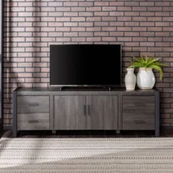 Modern Urban Industrial TV Stand For TVs Up To 80" Charcoal - Saracina Home 7 Modern Urban Industrial TV Stand For TVs Up To 80" Charcoal - Saracina Home -Furniture Store GUEST dacd7fa8 f18d 4086 a032 8c647fed8d78