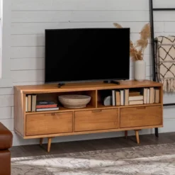 Cara Mid-Century Modern 3 Drawer TV Stand For TVs Up To 65" - Saracina Home -Furniture Store GUEST dcaab5ac 058b 4924 9bcd 1774bd23a9f2