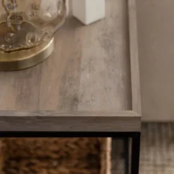 Rosalyn Urban Industrial Glam Square Tray Side Table With Metal Mesh Shelf Gray Wash - Saracina Home -Furniture Store GUEST dec533e9 351f 400b beb5 a5807465bc41