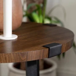 Set Of 2 Wrightson Urban Industrial Wrap Leg Round Side Tables Dark Walnut - Saracina Home -Furniture Store GUEST e0576996 1f96 4164 8fa8 bbf883526c7b