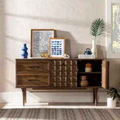 58" Modern Boho Solid Pine Wood Closed Storage Sideboard Brown - Saracina Home -Furniture Store GUEST e0faa818 6c0e 481d a005 d8363b8fdf65