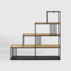55.5" Modern 4 Shelf With Metal Bar Room Divider Bookcase Coastal Oak/Black - Saracina Home -Furniture Store GUEST e2b6c1ac 89cc 4599 81cf 4c065be0aa23