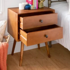 Greenberg 2 Drawer Mid-Century Modern Solid Wood Nightstand - Saracina Home -Furniture Store GUEST e325e445 1dcb 41b8 bf82 bd67a41d44b1