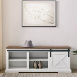 48" Transitional Sliding Barn Door Wood Bench White/Rustic Oak - Saracina Home -Furniture Store GUEST e41a4a30 a485 4b73 8d3c 341bfba78996