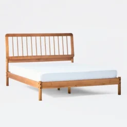 Saracina Home Queen MidCentury Modern Solid Wood Bed With Framed Spindle Headboard -Furniture Store GUEST e56b71d4 adbc 4bb6 89a2 3a27d1951728