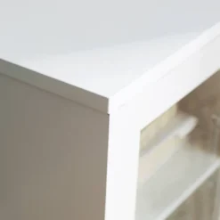 Pierceton Modern Double Glass Door With Metal Legs TV Stand For TVs Up To 58" White - Saracina Home -Furniture Store GUEST e6234a99 ab4f 4730 99f6 0b971f2d2de2