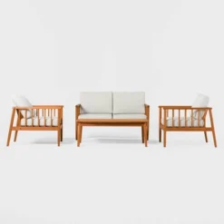 Saracina Home 4pc Modern Boho Eucalyptus Spindle Outdoor Conversation Set -Furniture Store GUEST e73f7a68 e016 44d9 b304 90ae411fb51a