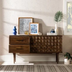 58" Modern Boho Solid Pine Wood Closed Storage Sideboard Brown - Saracina Home -Furniture Store GUEST e7a42ca6 b5ea 4c1b a22e aab985ea5241