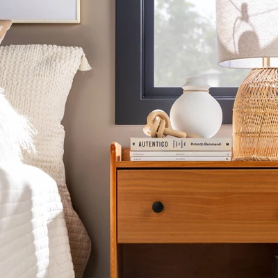 Katie Transitional Tray Top 1 Drawer Solid Wood Nightstand Caramel - Saracina Home 15 Katie Transitional Tray Top 1 Drawer Solid Wood Nightstand Caramel - Saracina Home - Image 15