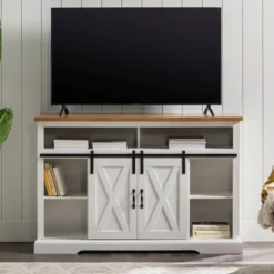 Transitional Sliding Barndoor Highboy TV Stand For TVs Up To 58" - Saracina Home -Furniture Store GUEST e952740e 70ac 42e4 a86c 65befa0e8542
