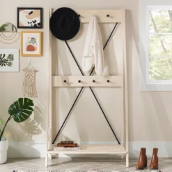 68" Solid Wood X Back Angled Hall Tree White Wash - Saracina Home -Furniture Store GUEST ea1e1754 a772 448f ae28 8c2dce3fdc3f