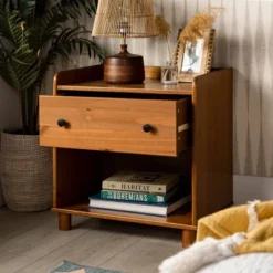 Set Of 2 Katie Transitional Tray Top 1 Drawer Solid Wood Nightstands Caramel - Saracina Home -Furniture Store GUEST eb23e422 fbb6 4cbe 9d79 eccf62732510