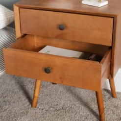 Greenberg 2 Drawer Mid-Century Modern Solid Wood Nightstand - Saracina Home -Furniture Store GUEST eed09801 02ef 47b5 adba c7b0898358f5
