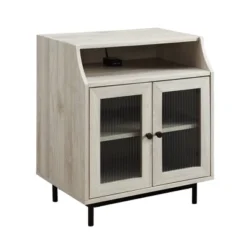 Fluted Glass Double Door Nightstand With USB Port - Saracina Home -Furniture Store GUEST f46c2f0e 9c50 4fcb 9918 e3a20ba636f8