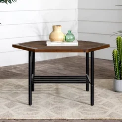 Saybrook Modern Metal And Wood Patio Hexagon Coffee Table - Dark Brown - Saracina Home -Furniture Store GUEST f4faae93 2587 46a1 98cb c4096a1a8e56