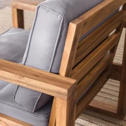 Galia 2pc Square Leg Acacia Wood Chair And Ottoman With Cushions - Brown - Saracina Home -Furniture Store GUEST f6f6e547 6294 449d 85a4 fb0c84615d8a