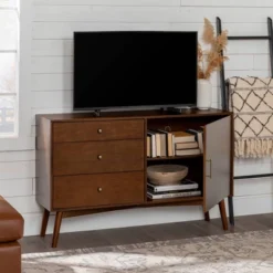 Mid-Century Modern With Closed Storage TV Stand For TVs Up To 58" Walnut - Saracina Home -Furniture Store GUEST f89ee84d 87ad 48e2 a670 ba1cc508510a