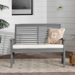 Ravenscroft Modern Boho Acacia Wood Slatted Outdoor Loveseat With Cushion - Saracina Home -Furniture Store GUEST f8d474ed ee58 4568 8446 360382d2da01