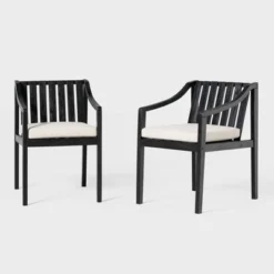 Saracina Home 2pk Mid-Century Modern Slatted Outdoor Acacia Arm Chairs With Cushions -Furniture Store GUEST fe39f52a 3746 4258 9035 790086867c9b