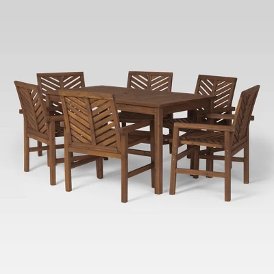7pc Slatted Chevron Acacia Patio Dining Set - Saracina Home 2 7pc Slatted Chevron Acacia Patio Dining Set - Saracina Home - Image 2
