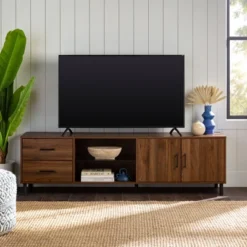 Sana Modern Triple Storage TV Stand For TVs Up To 80" Dark Walnut - Saracina Home -Furniture Store GUEST ff1679ed 5f30 47e9 a5d0 3886b74af319