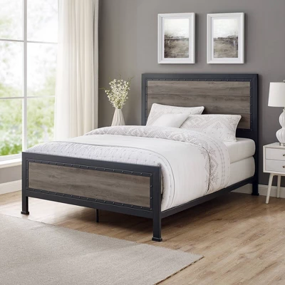 Queen Industrial Wood And Metal Bed - Saracina Home 1 Queen Industrial Wood And Metal Bed - Saracina Home