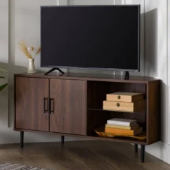 Contemporary Corner TV Stand For TVs Up To 55" Dark Walnut - Saracina Home -Furniture Store GUEST ffac103c e71b 46c3 a56d 91ed3cf73330